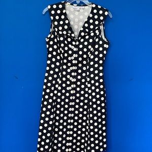 DONNA DEGNAN Navy & White Dot Sleeveless Dress sz8